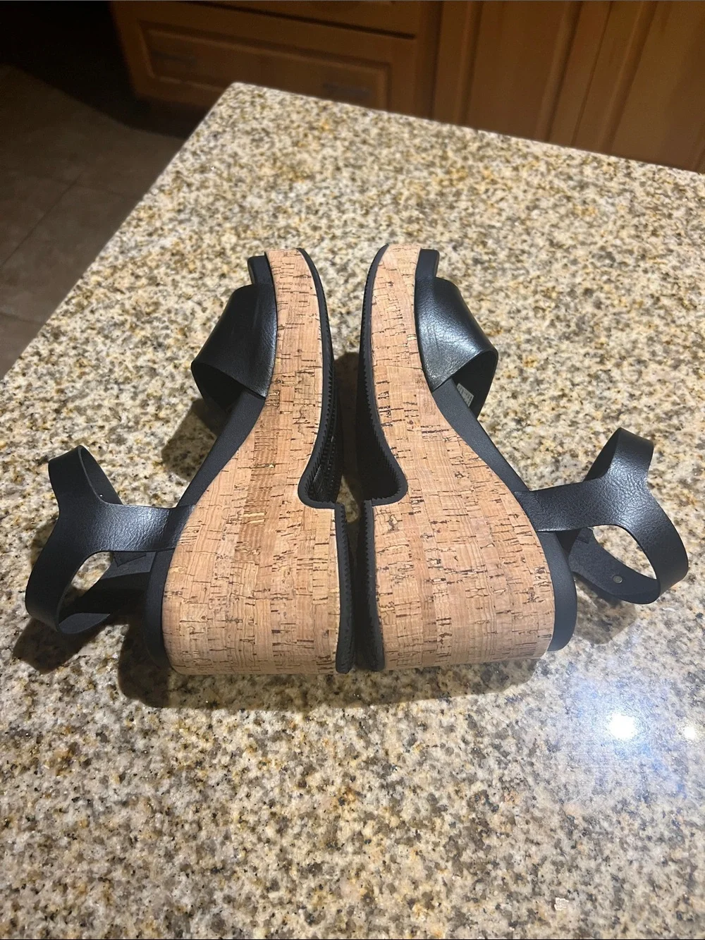 Reef Black Cork Wedge Sandals